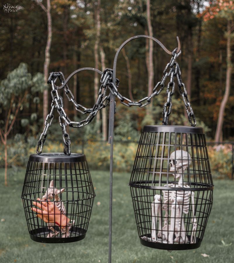 Hanging Cage Halloween Prop with skeleton 