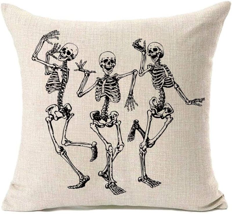 Pillow cover with cute dancing skeletons printed on it