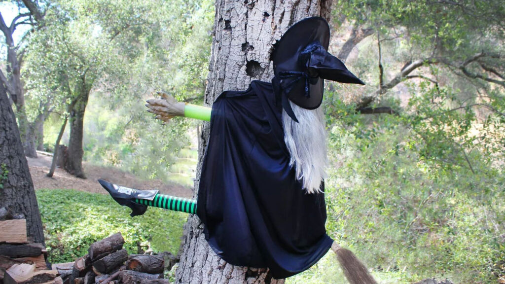 witch halloween outdoor tree decor ideas